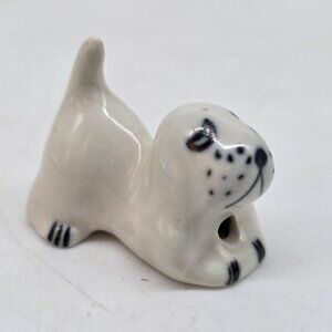 Ceramic Dog Figurine Blue and White 1" Decorative Collectible Statue